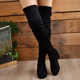 Women's Long-Heeling Boots 2025 Autumn And Winter New Thick And Round Head High Heel Thin Knee-High Boots