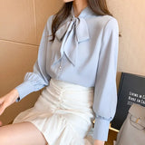 Han Queen New Arrival Shirt Womens Blouse Vintage Work Casual Tops Chiffon Blouse Bow Elegant Loose Women Business