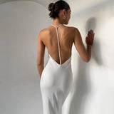 2022 Spring Summer Women Elegant Backless Long Maxi Evening Dress Black White Red Off Shoulder Halter Elegant Party
