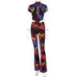 Women Short Sleeve Printed T Shirt Tops Long Pants Two Piece Sets Suits Outfits 2022 Summer Clothes Wholesale