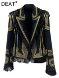 Fashion Women's Blazer Notched Collar Tweed Metal Rivet Fringed Fringe Long Sleeve Suit Jackets Autumn 2023 New