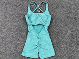 Backless Scrunch Sporty Tight Jumpsuit Raises Butt Playsuit Women Romper Summer Gym Fitness Short Overalls One Pieces