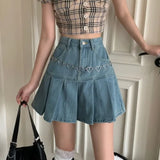 Denim Mini Skirt Women Summer 2021 High-Waiste Harajuku Y2k Pleated Skirt Blue Japanese Korean Style Fashion Clothing
