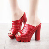 Leather Waterproof Platform Heeled Slippers Women Wear Fishmouth Small Size 33 High-Heeled Sandals In Summer Fashion Thick