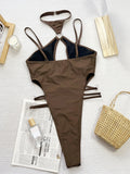 Zingj Conjoined Bikini Solid Color Hollowed-In Banded Banded Swimsuit