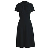 2022 Women Casual Dress Retro Vintage Solid Party Sundress 50s 60s Red Green Black Blue A Line Swing Tunic Midi