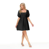 Women's Square Collar Lantern Short Sleeve Lace-up Backless Fashion Brand Elegant Dress