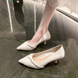 Shoes Female Spring And Autumn New Thin Heel Temperament White Wedding Wedding Shoes French Pointed Small Fragrant Wind Fashion Single Shoes