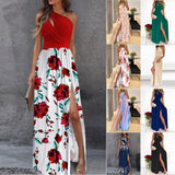 New Slanted Shoulder Dress Temperament Sleeveless Sexy High-Waist Open Skirt Women's