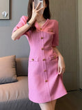 Vintage Small Fragrance Tweed Dresses For Women Korean Fashion Casual Party Mini Sundress Sweet Summer Dress