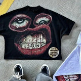 Men's T-Shirt Y2K Cotton Man Harajuku Street Hip-Hop Big Eyes Mouth Pattern Printing Super Classic 211-1-Outfit