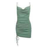 Women's Summer Sexy Bodycon Drawstring Pleated Dress Solid Dress Mini Party Club Sleeveless Dresses Clothing