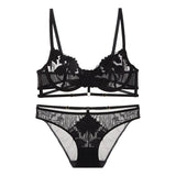 Sexy Floral Embroidery Lingerie Push Up Brassiere Lace Hollow Out Underwear Set Sexy Ultra-thin Cup For Women