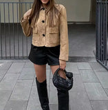 Women's Fashion Retro Long-Sleeved Collar Short