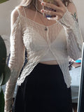 Y2K Fairycore Aesthetics Open Shoulder Zipper Slit Tops E-girl Fashion Sexy Wave Ruffles Long Sleeve T-shirt