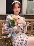 2 Piece For Women Autumn Korean Fashion Long Sleeve Round Neck Cardigan Knit Sweater + Mini Skirt Suits Ladies