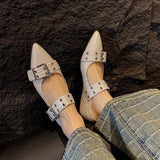 Zingj Heel Fashion Shoes Spring 2024 New Women's Shoes Belt Buckle Pointed Head Four Seasons Shoes Thick Heel Low Top Shoes Shallow Mouth Single Shoes-Outfit