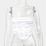 Multi-Layer Diamonds Strap Tank Tops For Women Sexy Backless Clubwear Camisole Satin Lace Up Slim Top Bodycon