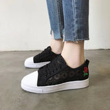 Women Shoes 2022 Fashion Summer Casual Ladies Shoes Cutouts Lace Canvas Hollow Breathable Platform Flat Shoes Woman