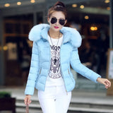 New Winter Dress Big Wool Collar Cotton-Padded Jacket Female Short Style Hooded Down Cotton-Padded Jacket Coat Fashion Slim Warm Cotton-Padded Jacket-Outfit