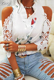Hollow Out Printed Women Blouses Summer Female Strapless Blouse Casual Tops V-Neck Elegant Short Sleeve Lace Shirts