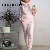 Leisure Tracksuit Women 2 Pcs Set Tops and Trousers Spring Casual Warm Fleece Hoodies Sports Pants