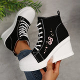 New Large-Size High-Bang Canvas Shoes Women's Pine Cake Thick Bottom Heel Single Shoes Women Increase The Height Of Thin Fashion Single Shoes
