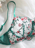 Sheer Lace Foliage Embroidered Lingerie Set- Outfit