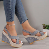 Zingj Platform Heel Sandals 2024 Size Denim Cross Buckle