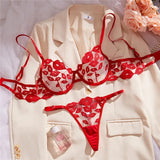 Sheer Lips Heart Embroidery Lingerie Set- Outfit