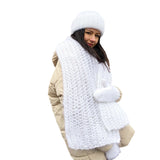 Zingj Warm Knit Hat Scarf Gloves Three-Piece Female Hair Wool