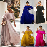 Zingj / Summer 2023 New Women's Sexy One-Line Collar Off-Shoulder Fold Chiffon Dress