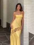 Yellow Sexy Hollow Out Spaghetti Strap Back Open Summer Beach Dress Summer Women Clothes Elegant Club Party Dresses