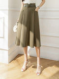 Women's Skirts High Waist Mid-calf A-line Pockets OL Skirt Solid Skirts for Women Vintage Fashion 2023 Summer Pleated Belt