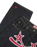 New High Street Hip-Hop Tide Card Star Letter Printed Jeans Men's Straight Tube Leisure Wide