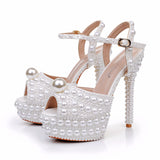 Cm High-Heeled Sandals Rice Pearl Fish Mouth High Heel Sandals Fine Heel Waterproof Table Bridal Wedding Dress