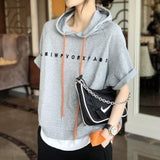 Fashion Women Short Sleeve Loose T-shirt All-matched Casual Hooded Tee Shirt Femme Letter Print Tops 100% Cotton