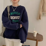 Vintage Round Neck Letter Embroidered SweatshirtOutfit