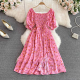 Zingj Summer New French Soft Style Sweet American Collar Bubble Short Sleeves Waist Show Thin Forked A-Shaped
