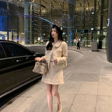 Autumn New Pink Tweed Female Coat For Women Suits Skirt Elegant Socialite ChanNel Style Suit Two-piece Set Chandal