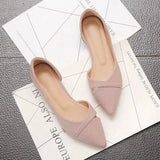 Flats Pink Black Pure Color Plus Small Size 34 Large 41 42 43 44 Suede Leather Pointed Toe Office Lady Flat Heel
