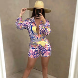 Totem Print Vintage Women Summer Holiday Suits 2021 Female Shirt Indie Folk Scarf Casual Beach Shorts Chic