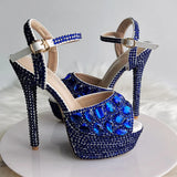 Fish Mouth High-Heeled Sandals Fine Heel Water Diamond Wedding Shoes Bride Shoes Color Diamond Crystal Sandals Full Of Diamond