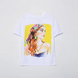 2025 New Women's Round Collar Short Sleeve Contrast Color Print T-Shirt 5644156