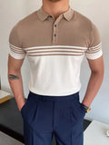 top summer casual men's retro striped short-sleeved slim Polo shirt men's button lapel Polo shirt