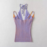 Two Tone Ribbed Halter Double Strap Top-Outfit