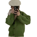 Zingj Collar Solid Color Hong Kong Wind Sweater 2024 Autumn Winter New Women's Sweater Cardigan Single Breasted Top Coat-Outfit