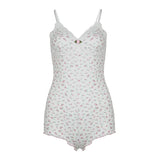Sexy Pure Style Small Broken Flower V-Collar Tight Show Thin Sleeveless Girl Suspender Jumpsuit 2023 Autumn New