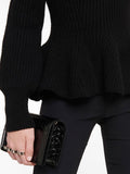 Fashion Women's Knitted Pullover Spliced Slash Neck Slim Solid Color Long Sleeve Ruffles Sweater Autumn 2023 New