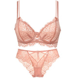 French Lace Embroidery Underwear Set Thin Cup Bralette Push Up Brassiere Sexy Lace Lingerie Transparent Bra And Panty